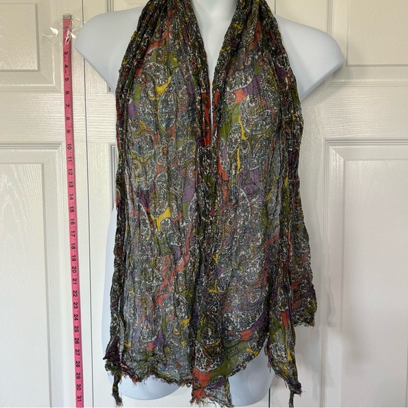 MNG by Mango Paisley Lightweight Scarf Sage, Yellow, White, Purple - Picture 6 of 11